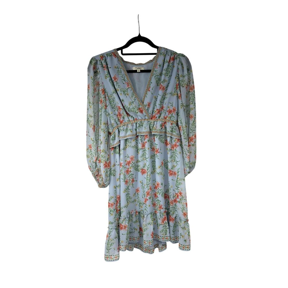 Max Studio Light Blue Floral Long Sleeve Dress